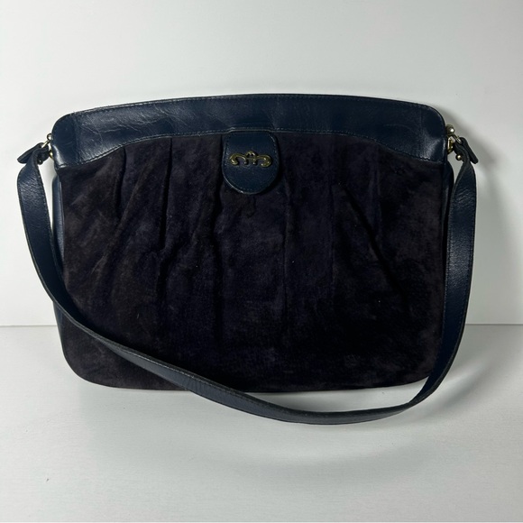 Etienne Aigner Handbags - Vintage Etienne Aigner Suede And Leather Blue Shoulder Handbag
